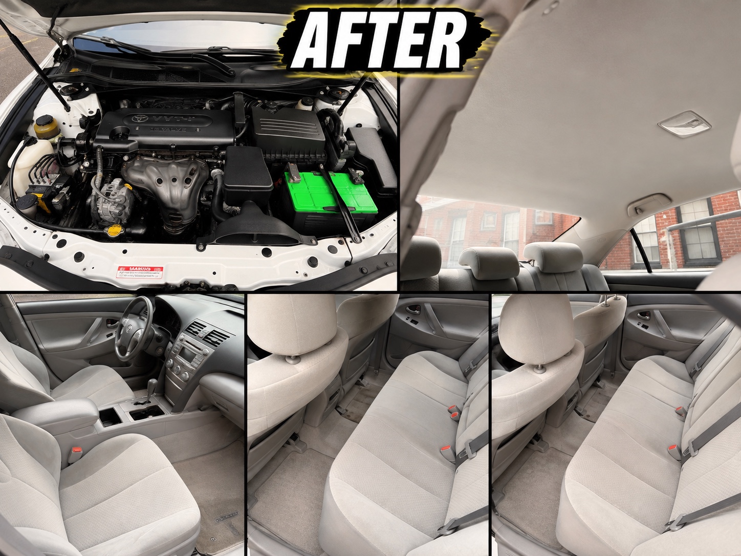Toyota interior and engine bay after detailing