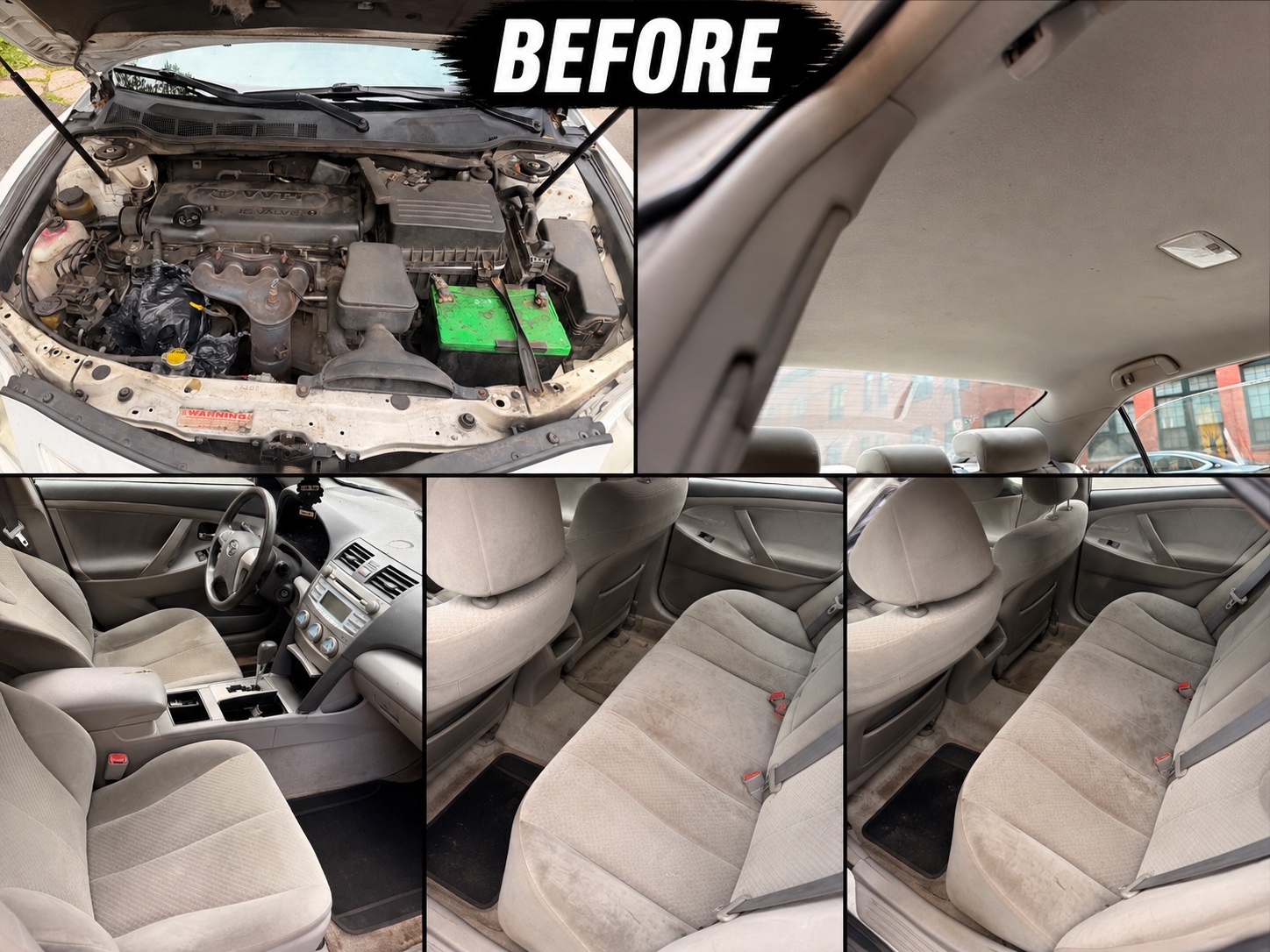 Toyota interior and engine bay before detailing